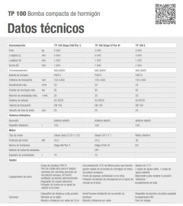 datos tecnicos TP100